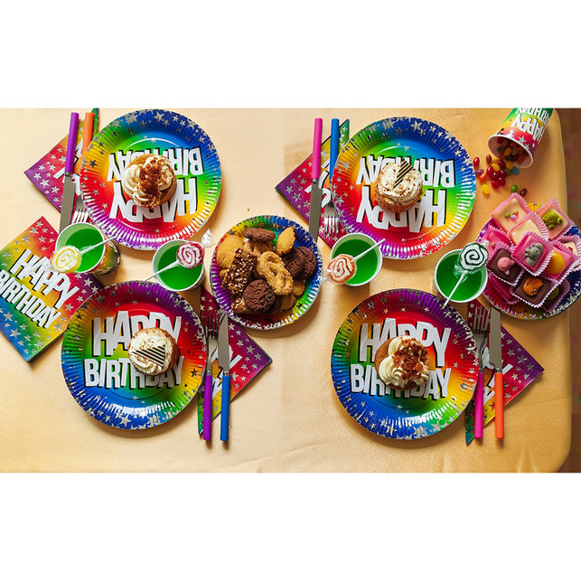 Boland Set 10 papieren bordjes Rainbow 'Happy birthday'