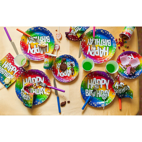 Boland Set 10 papieren bordjes Rainbow 'Happy birthday'