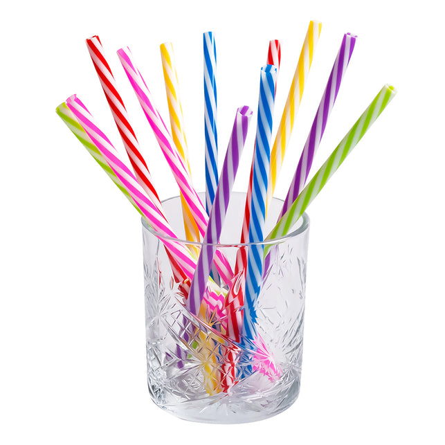Boland Set 12 herbruikbare plastic rietjes met ragertje