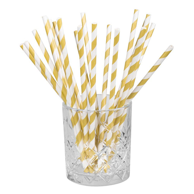 Boland Set 20 papieren rietjes wit/goud