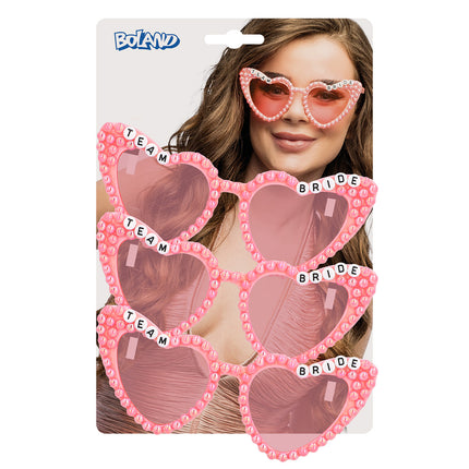 Boland Set 3 partybrillen Pearl Team bride (roze)