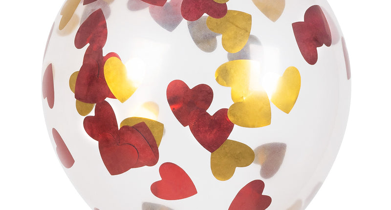 Boland Set 5 confettiballonnen Hartjes rood/goud