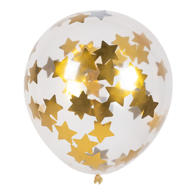 Boland Set 5 confettiballonnen Sterren goud