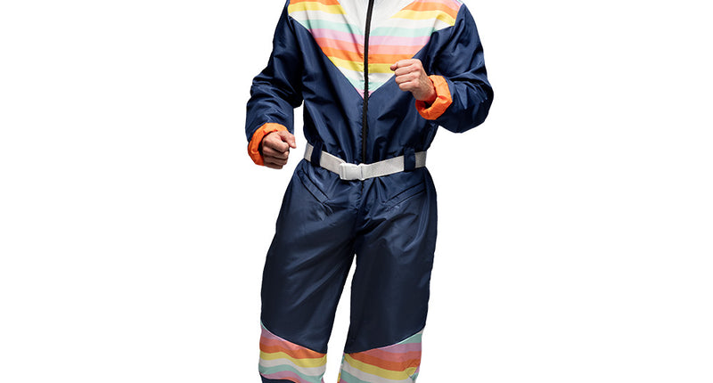 Boland Skipak Snow Dude - Blauw Retro Skipak Heren met Partybril | Jaren 80 Foute Kleding