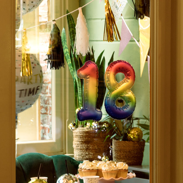 Boland Sticker Folieballon '3' regenboog