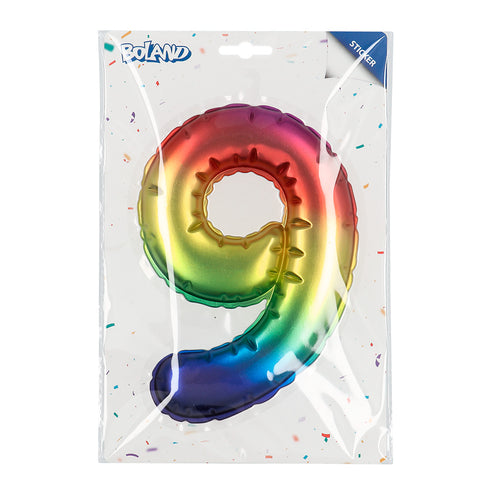Boland Sticker Folieballon '9' regenboog