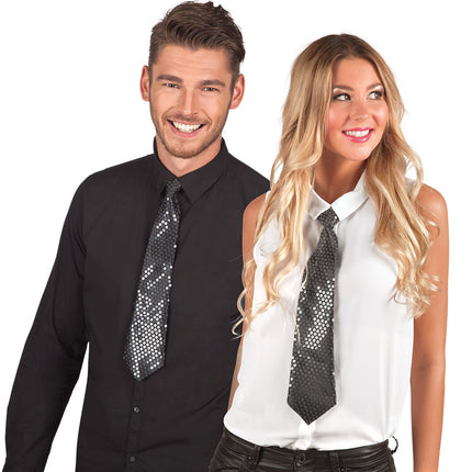 Boland Stropdas zwart glitter pailletten