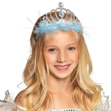 Boland Tiara Frostine prinses blauw marabou