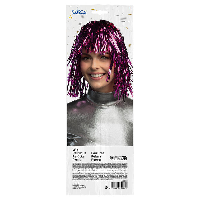 Boland Tinsel pruik Metallic fuchsia