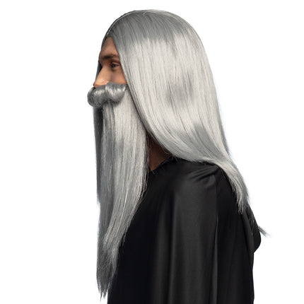 Boland Tovenaar pruik Magier met baard grijs