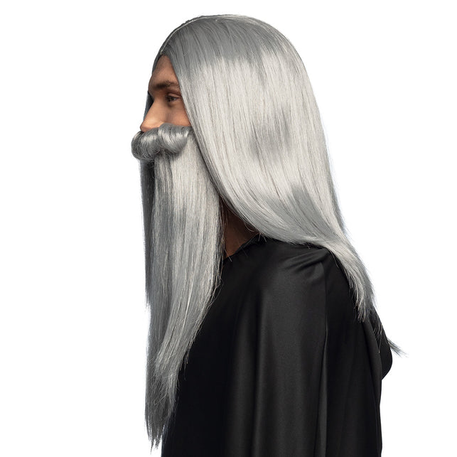 Boland Tovenaar pruik Magier met baard grijs