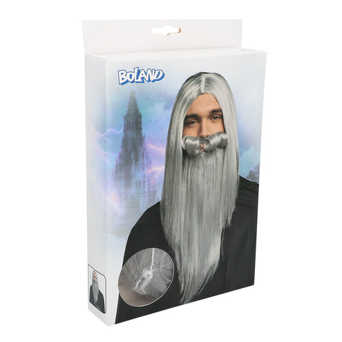 Boland Tovenaar pruik Magier met baard grijs