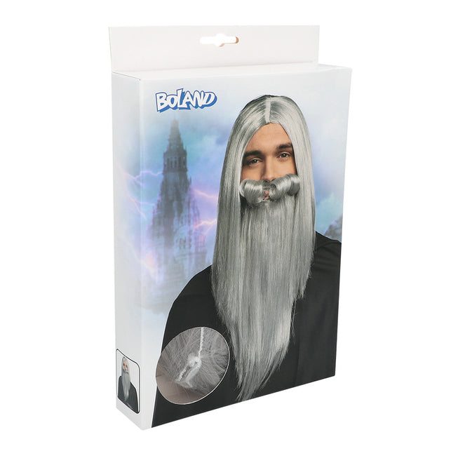 Boland Tovenaar pruik Magier met baard grijs