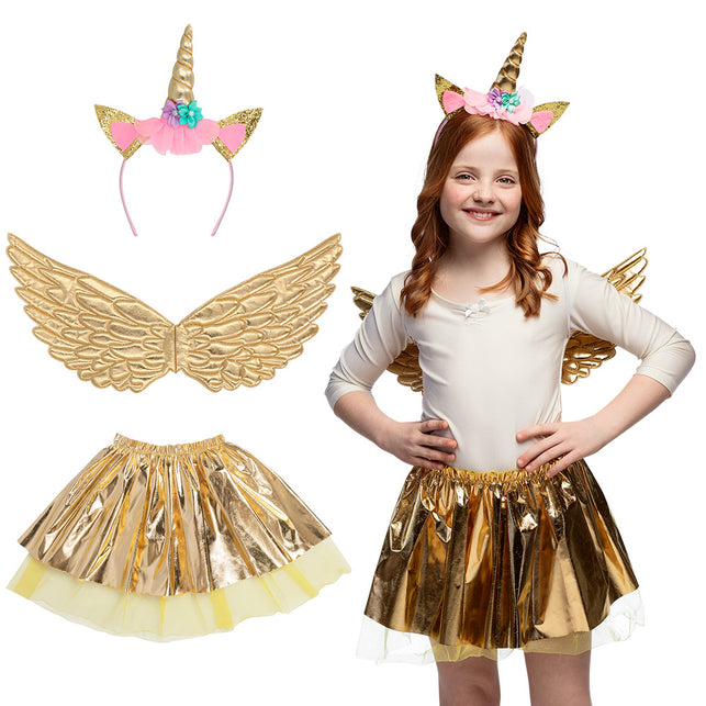 Boland Unicorn eenhoorn verkleed set goud