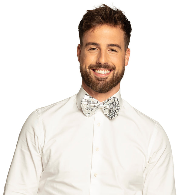 Boland Vlinderstrik zilver pailletten glitter