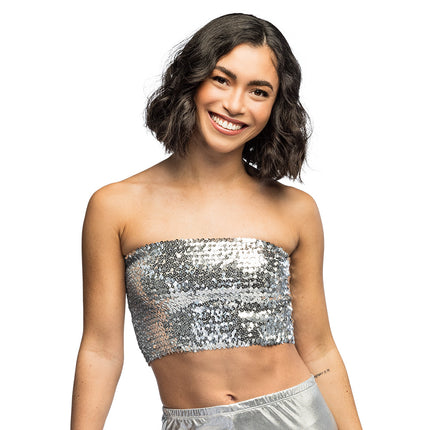 Boland Zilveren glitter festival top Sparkle (dames, M/L)