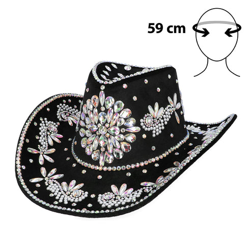 Boland Zwarte cowboyhoed Crystal (glitter western hoed)