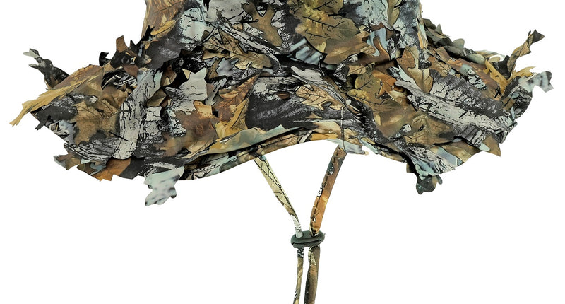 Boonie hoed camouflage met losse bladeren op bol en rand en verstelbaar kinkoord
