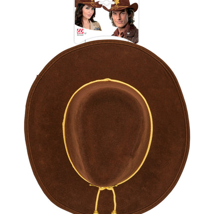 Bovenaanzicht cowboy hoed sheriff Texas ranger met brede bruine rand en goudkoord
