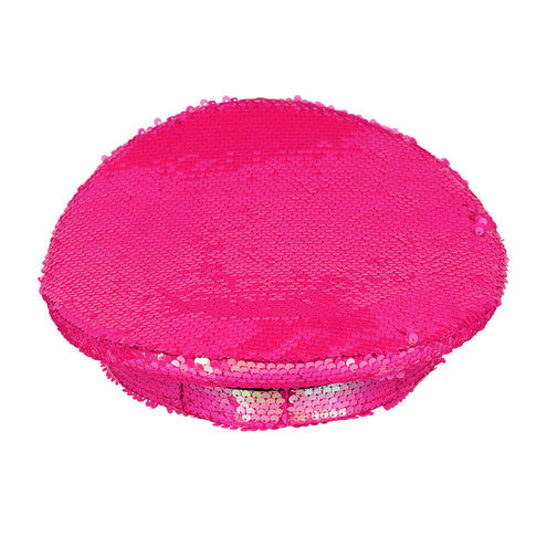 Bovenkant van de pailletten pet Cosmic, volledig bedekt met neonroze pailletten