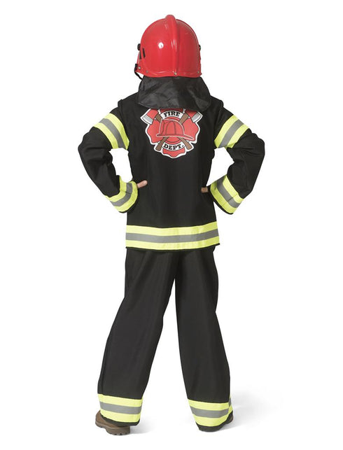 Brandweerman pak Fred kinderen van achteren met opstaande nekflap en strepen rond de enkels