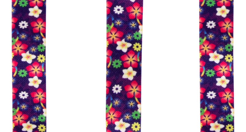 Bretels met bloemenprint, paarse banden met rode en witte bloemen, Y-rug en drie metalen clips