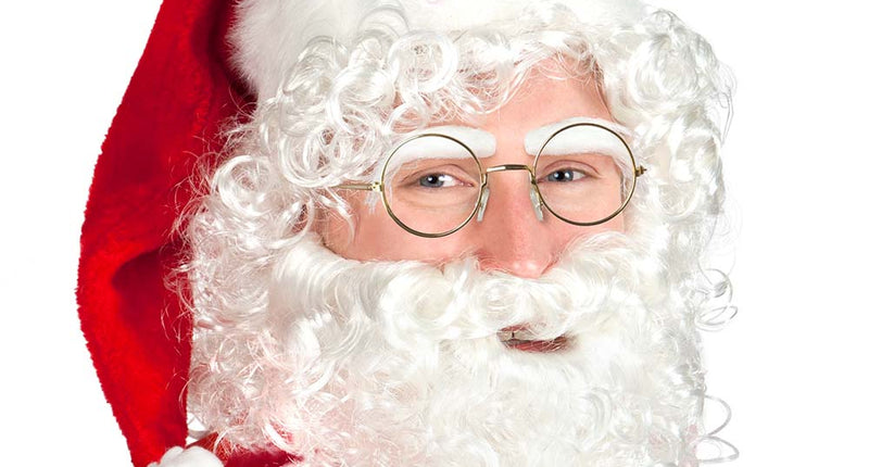 Bril goud montuur kerstman met rond montuur, gedragen bij witte pruik en baard tijdens Kerst