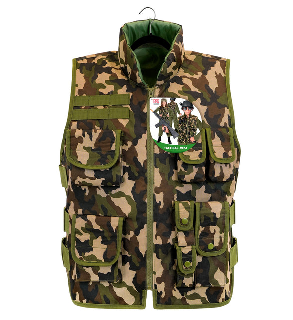 Camouflagevest voor kinderen aan hanger, opstaande kraag met groene voering