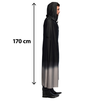 Cape Fade zwart/grijs van zijkant met maatpijl 170 cm, verloop van zwart naar lichtgrijs