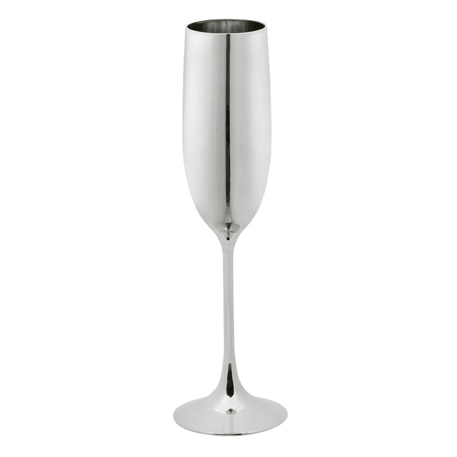 Champagneflûte zilver van kunststof, 22,5 cm hoog met smalle kelk en glanzende voet
