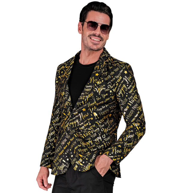 Colbert happy new year gold van opzij, sterren en champagneglazen in de print voor oudejaarsavond