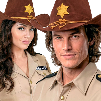 Cowboy hoed sheriff Texas ranger gedragen door dame en heer op een westernfeest