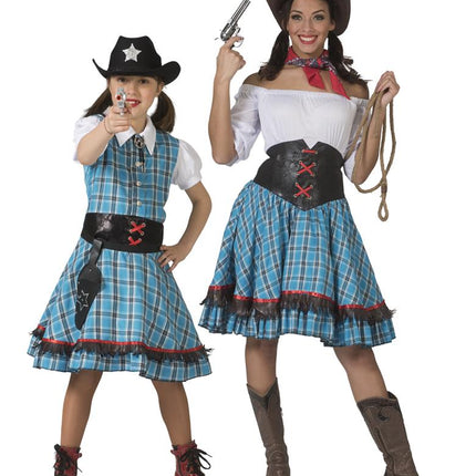 Cowgirl jurkje Blue Bird voor meisjes gedragen als cowgirloutfit voor een westernfeest