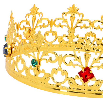 Detail van de gouden metalen kroon Imperial met groene, donkerblauwe en rode siersteentjes