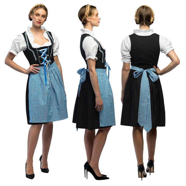 Driedelige dirndl Frau Fischer van voor, opzij en achter met grote strik op de rug