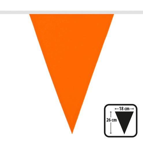 Driehoekig vlaggetje van de polyester vlaggenlijn oranje 6 meter, 26 x 18 cm, aan een wit koord