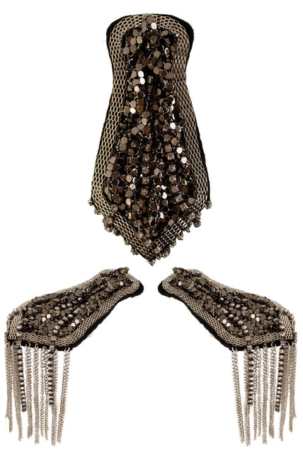 Epauletten klein grijs metallic met glanzende plaatjes en zilveren kettingfranje voor een themafeest