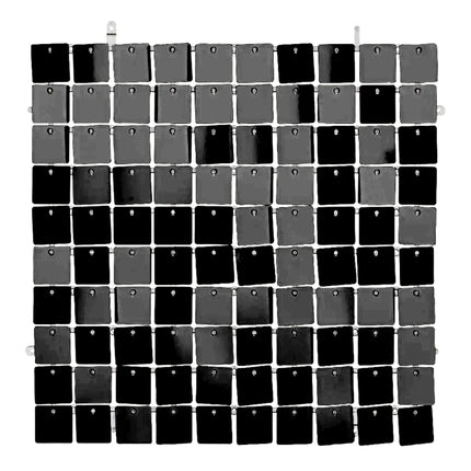 Folie achtergrond zwart paneel van 30 x 30 cm met losse glanzende vierkantjes en ophangoogjes