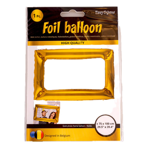 Folie ballon foto lijst goud in verpakking van 1 stuk met gevormde hoekornamenten