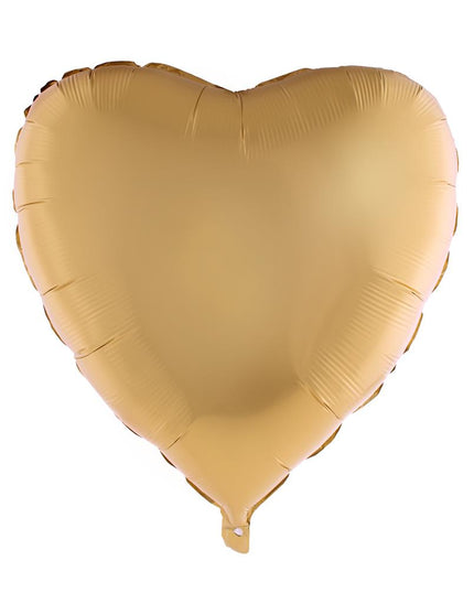 Folieballon hart goud mat, hartvormige folieballon van 80,5 x 75 cm met zachte satijnglans