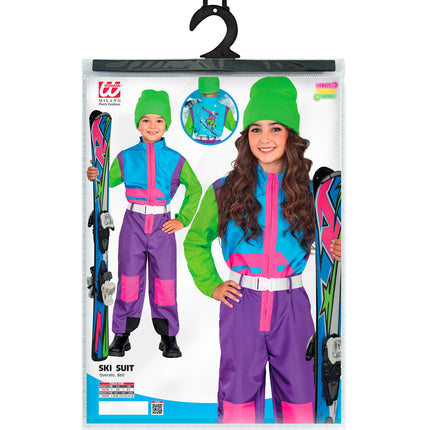 Fout ski pak snowboarder kinderen in verpakking met maattabel van 116 tot 164 cm