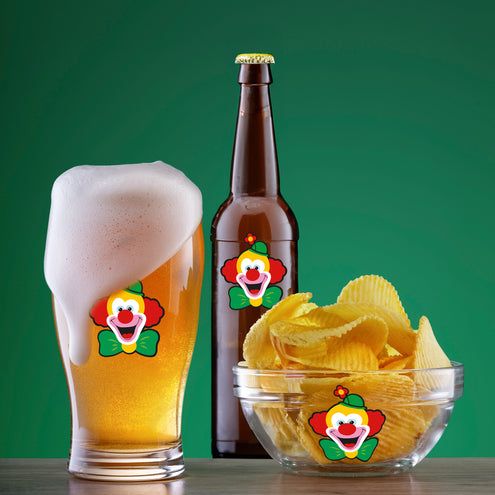 Funny Fashion Fles stickers rood geel groen clown