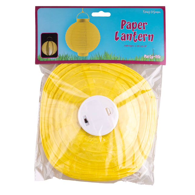 Funny Fashion Lampion papier geel 20cm met licht