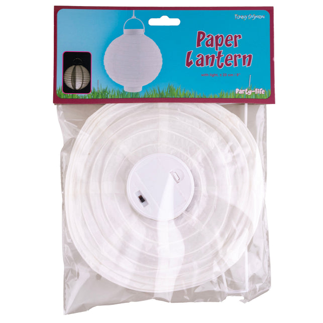 Funny Fashion Lampion papier wit 20 cm met licht
