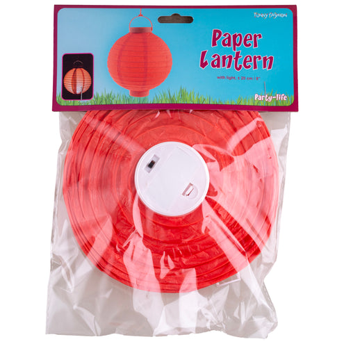 Funny Fashion Lampion van papier rood 20 cm met licht