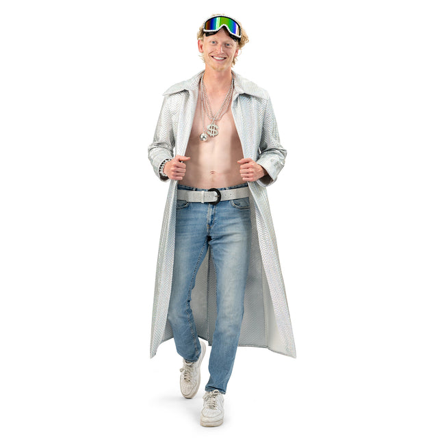 Funny Fashion Lange Zilveren jas heren Burning Man
