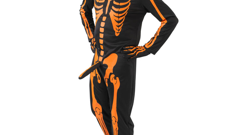 Funny Fashion Oranje skelet pak met piemel