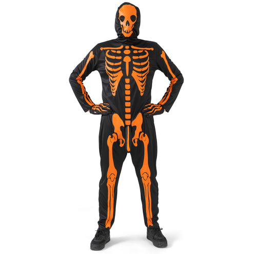 Funny Fashion Oranje skelet pak met piemel