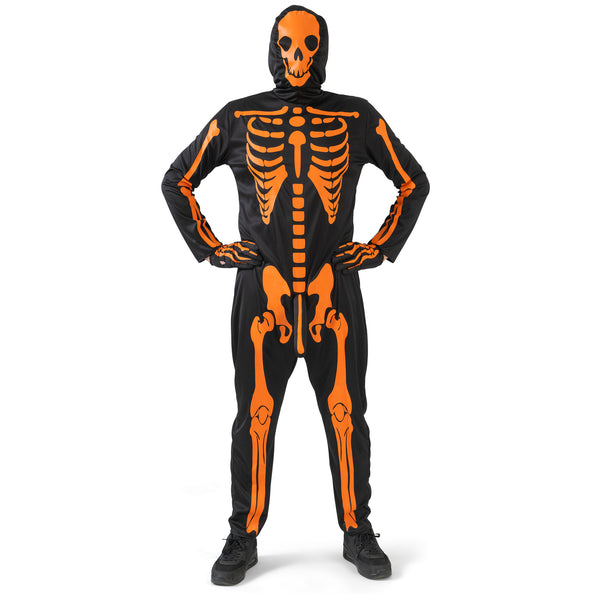 Funny Fashion Oranje skelet pak met piemel