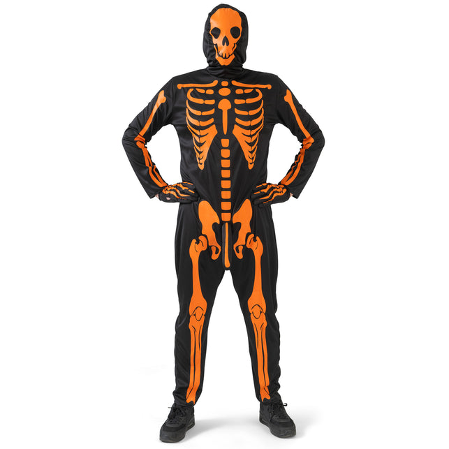 Funny Fashion Oranje skelet pak met piemel